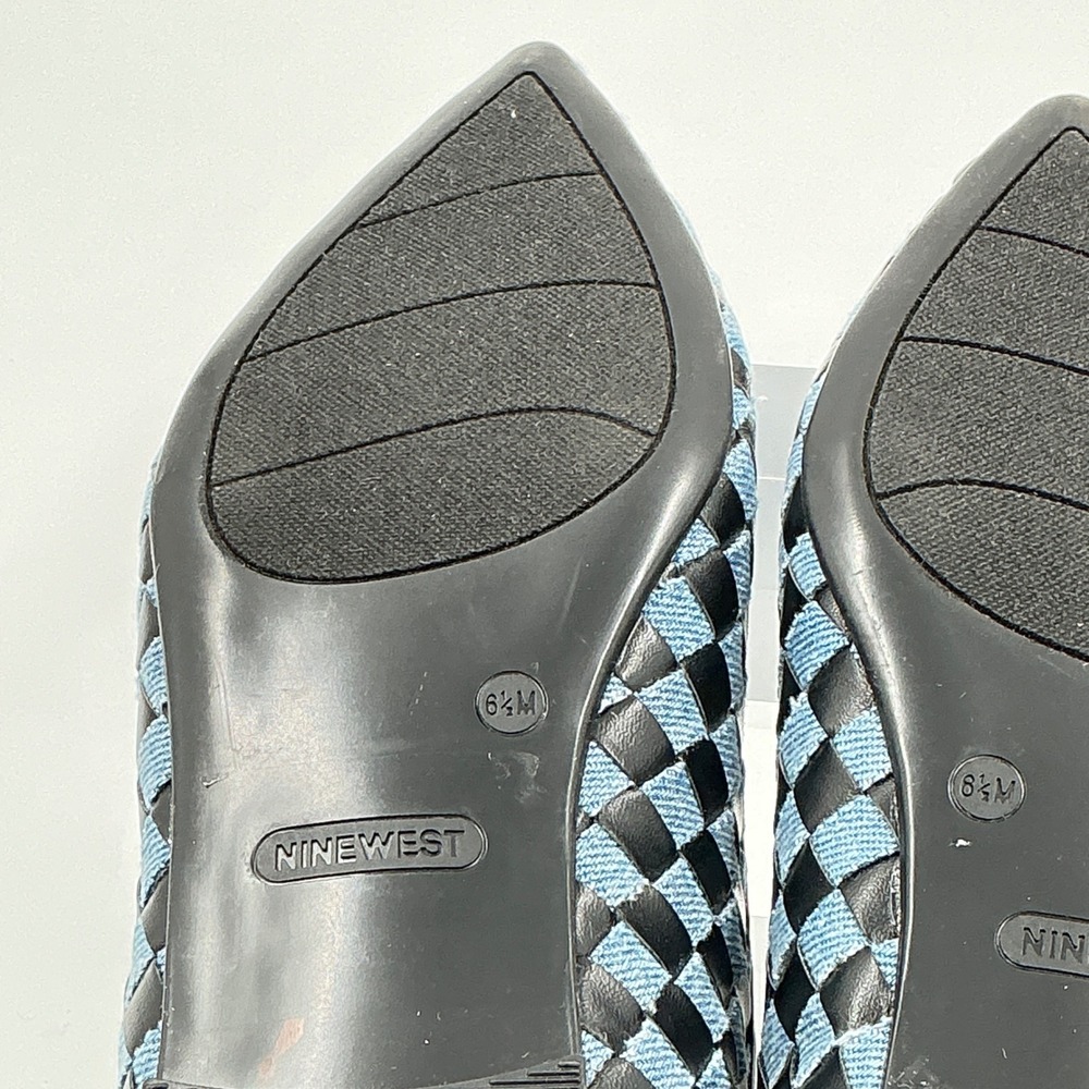 Nine West Size 6.5 Woven Checkered Pointed Flats Black Blue Denim NEW Largo $89 - Picture 8 of 12